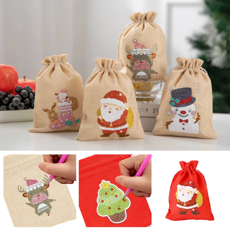 

Diamond Painting 5D Christmas Gift Bag Red DIY Drawstring Bag Decoration Diamond Embroidery Craft Handmade New Year Gift Bag