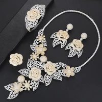 larrauri fashion big flower statement women necklace drop earrings resizable rings bracelet luxury bride wedding jewelry sets
