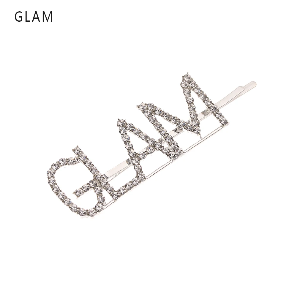 GLAM 1 шт., заколки с серебряными кристаллами, блестящие стразы, заколки для волос с буквами, элегантные женские заколки для волос, аксессуары для укладки волос - Цвет: GLAM