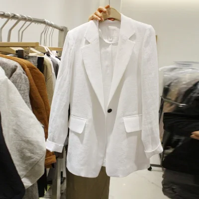 Повседневный хлопковый льняной пиджак женский с длинным рукавом Женский блейзер