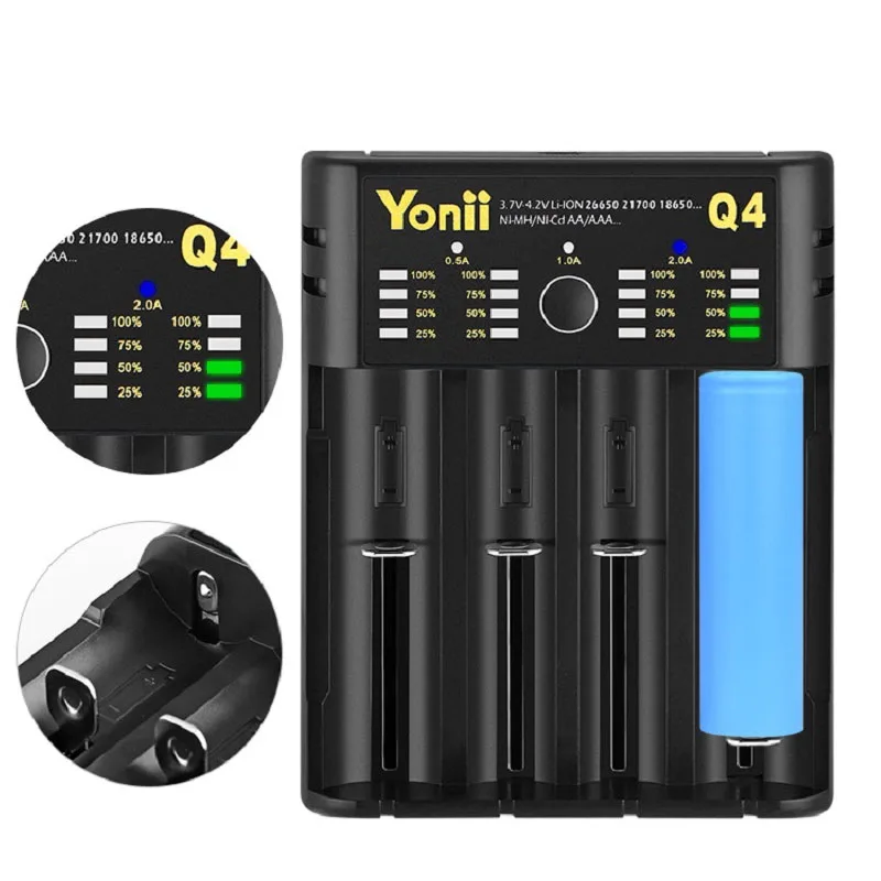 YONII 3 7 V Зарядное устройство для 18650 литиевая батарея 4 слота светодиодный батарей