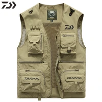 daiwa summer outdoor fishing clothes overalls waistcoat for men mesh vest multi pockets breathable quick drying fishing jacket