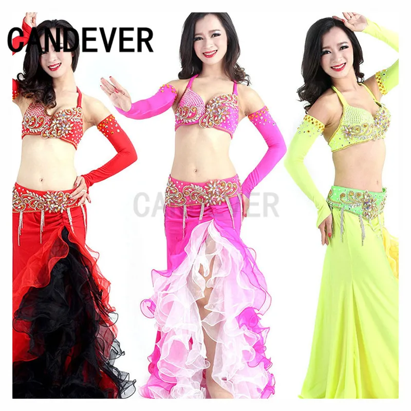 Восточные женщины набор костюма для танца живота 5 шт бюстгальтер и юбка с поясом