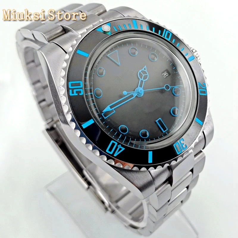 Мужские деловые часы Bliger 40 мм серебристый чехол с купольным кристаллом черный