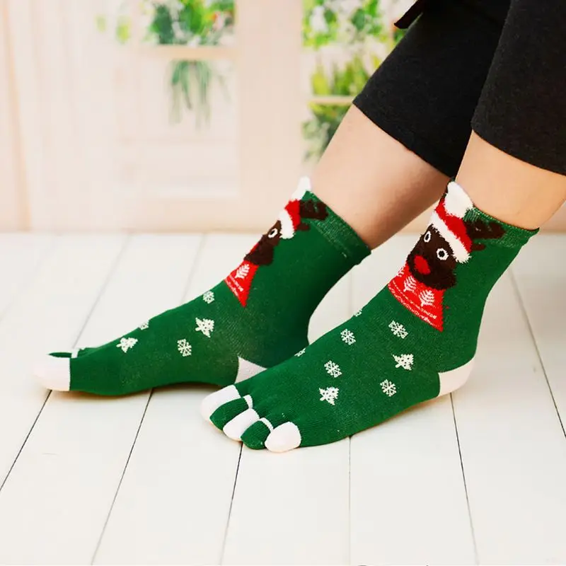 4 Pair/box Unisex Sock Fashion Women Men Christmas Cartoon Printed 5-toe Socks