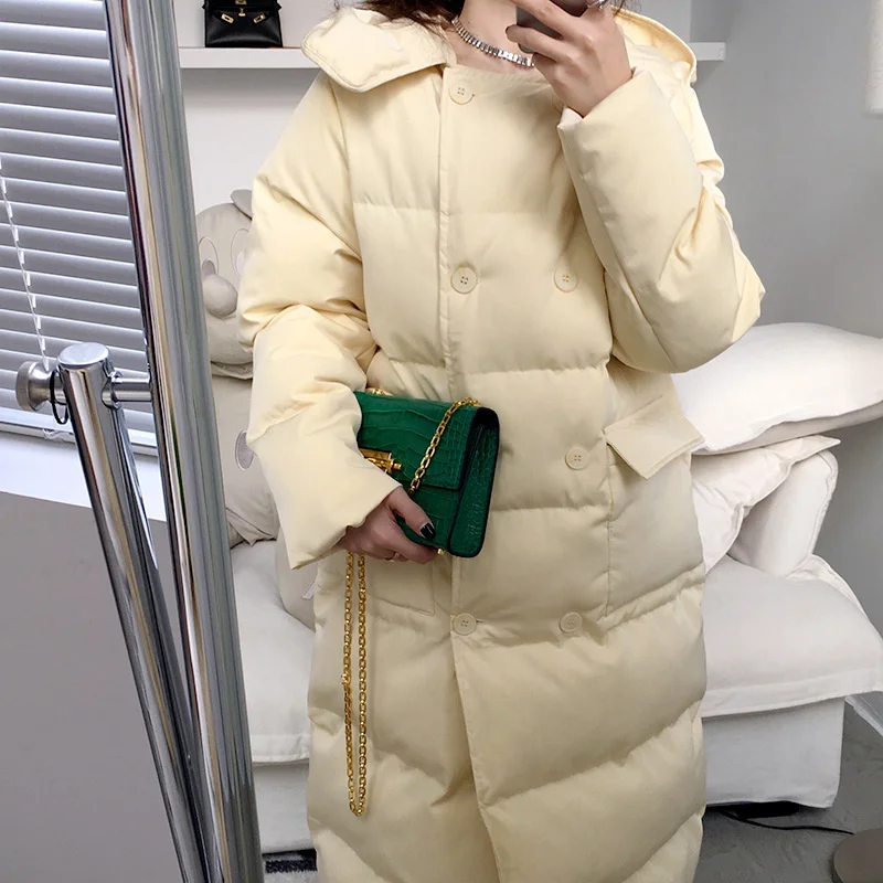 

Winter Women Hooded Long Down Cotton Coat 2021 Winter Double Breasted Loose Thickened Warm Long Wadded Coat Tops For Women