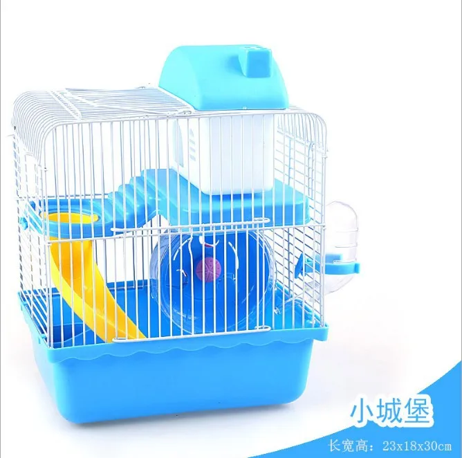 

Двухэтажная проволочная клетка в форме виллы с чашей для кормления, игрушка для бега на роликах, маленький замок, двухслойная клетка для хом...