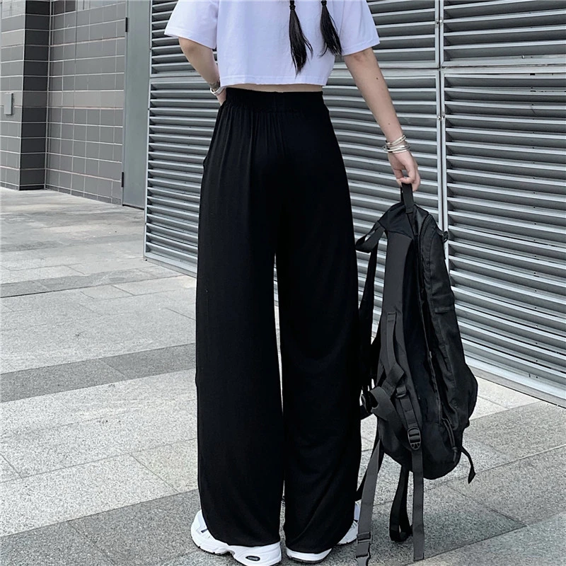 

Женские Длинные шаровары, черные свободные брюки с высокой эластичной талией, с принтом в виде бабочек, весна-осень, 2021