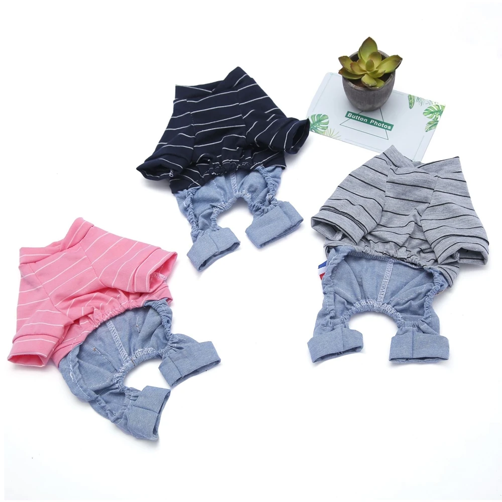 Полосатая футболка джинсовый костюм одежда для кошек и собак пальто