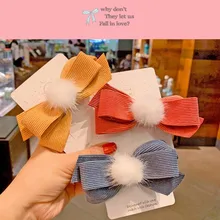 Épingle à cheveux blanche Fuzz Ball, couvre chef automne et hiver, Version coréenne, dossier pour enfants  (3)