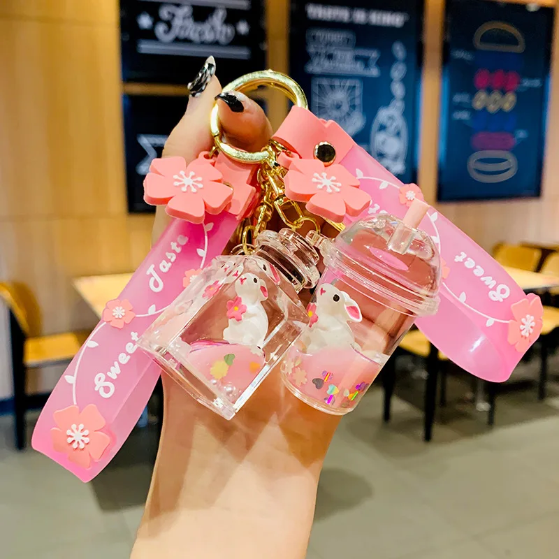 

Creative Liquid Quicksand Floating Rabbit Keyring Cute Sweet Girl Star Sequins Keychain Perfume Bottle Bag Key Chains Gifts