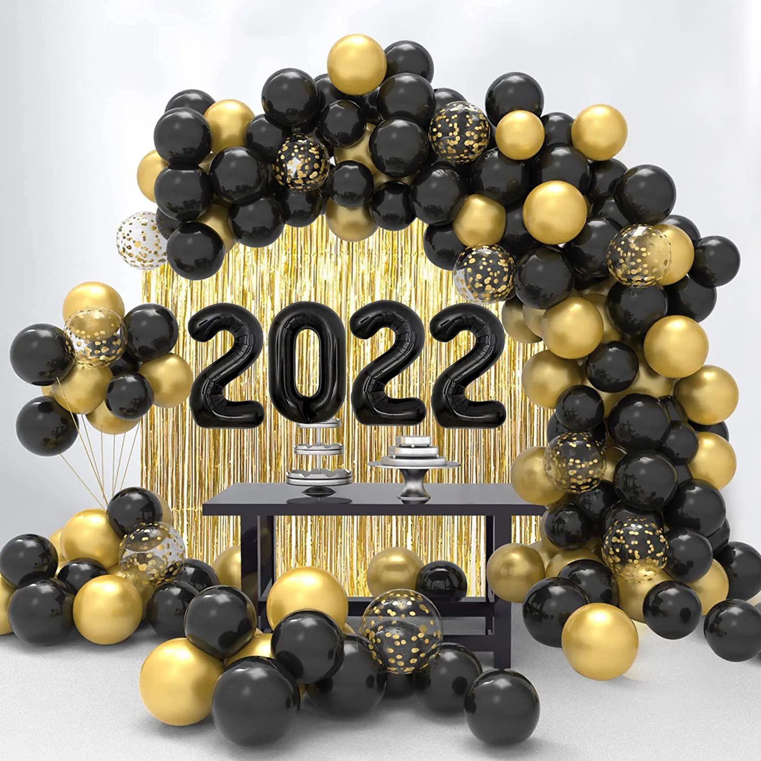 

1 комплект 2022 фольгированные шары, черные и золотые шары, арка, гирлянда, Фотошторы для 2022 выпускного вечера, новогодний декор для фона