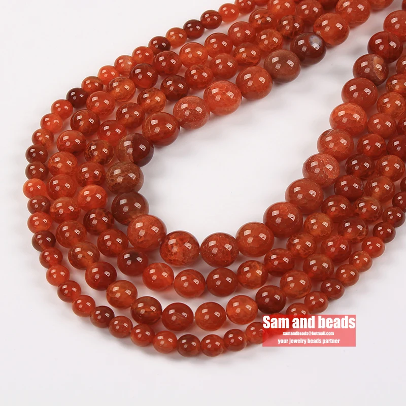 A grade Natural Stone Cracked Red Carnelian Agates Round loose Beads 15" Strand 6 8 10 12MM Pick Size For Jewelry Making CRC20 |
