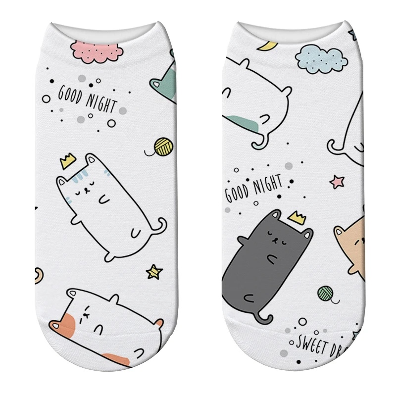 New Creative Design Colorful Cotton Women Short Socks Harajuku Funny Cute Cartoon Animals 3D Printed Happy Gifts For Girl | Женская