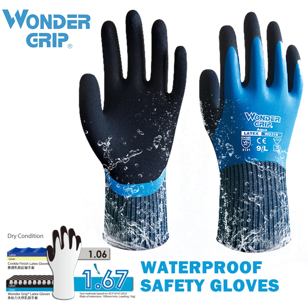Водонепроницаемые рабочие перчатки Wonder Grip для мужчин и женщин, рабочие перчатки с двойным покрытием, нейлоновые перчатки из вспененного материала - изображение