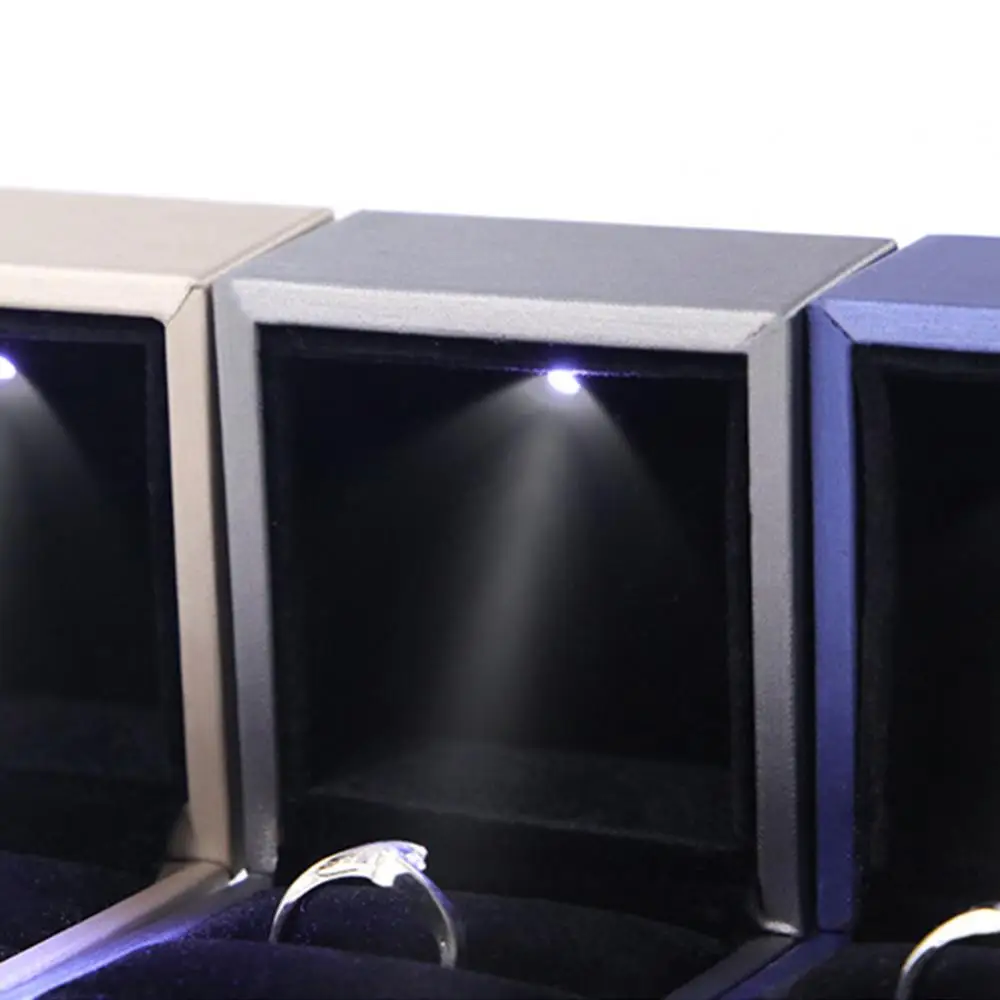 

Faux Leather LED Light Pendant Ring Bracelet Jewelry Display Box Storage Case easily damaged things