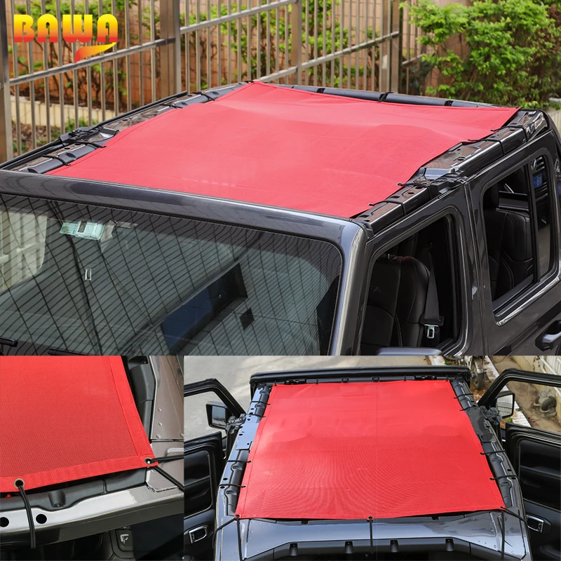 

BAWA Car Roof Net Sunshade Mesh Anti UV Sun Protection Top Full Length Cover Accessories for Jeep Wrangler JL 2018+