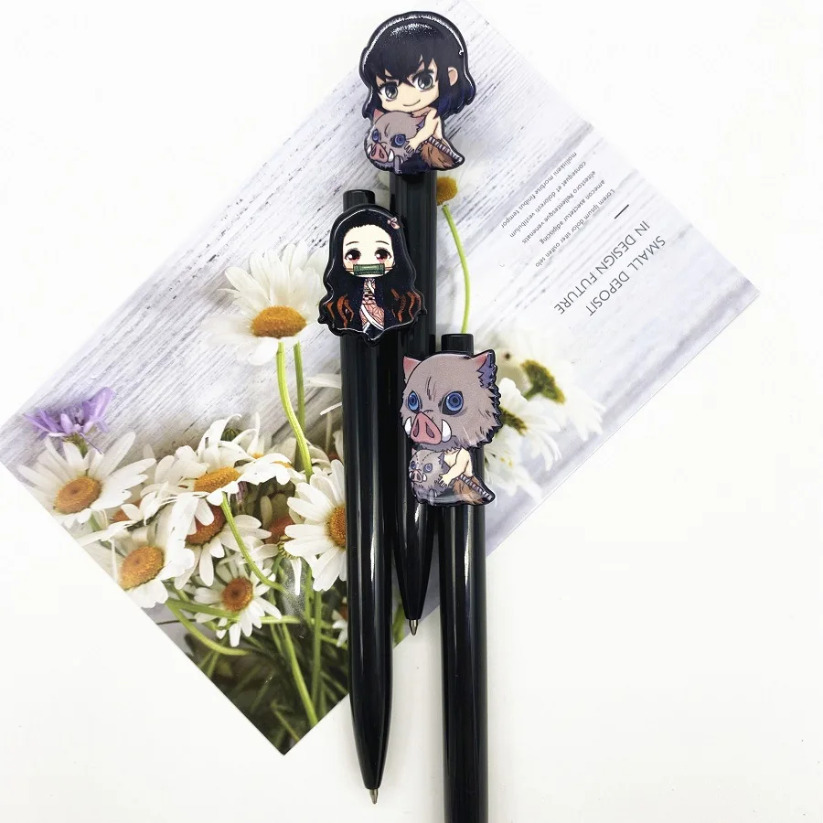 Anime Demon Slayer Kimetsu no Yaiba Ballpens Plastic Kamado Tanjirou Cosplay Black Pens Office School Tools Accessories