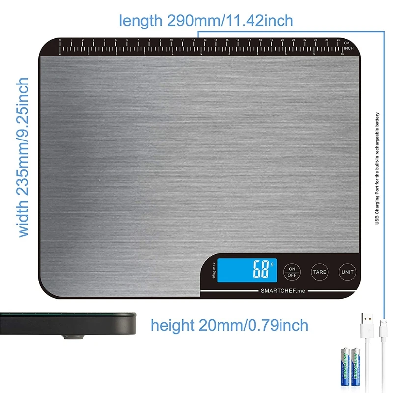 

H7JB Set of 1 Food Scale 33lb Stainless Steel and Tempered Glass Digital Kitchen Scales for Cooking Baking Precise Graduation