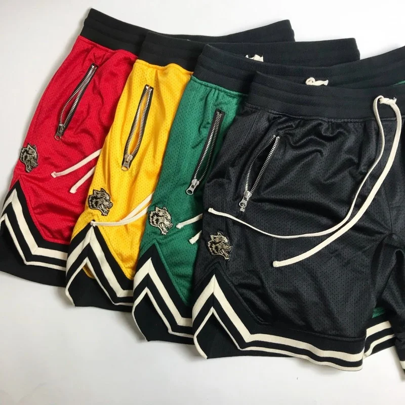 2021 summer muscle fitness brothers shorts men's mesh solid color quick drying and breathable Leisure Sports Basketball Shorts