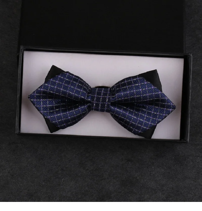 

2020 New Fashion Designer Men's Bow Tie Double Fabric Plaid Blue Arrow Bow Tie Wedding Banquet Club Butterfly Tie with Gift Box