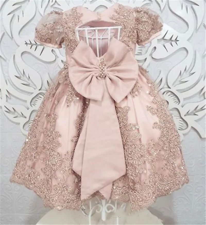 Роскошное розовое платье с цветочным узором для девочек Кружевные вечерние