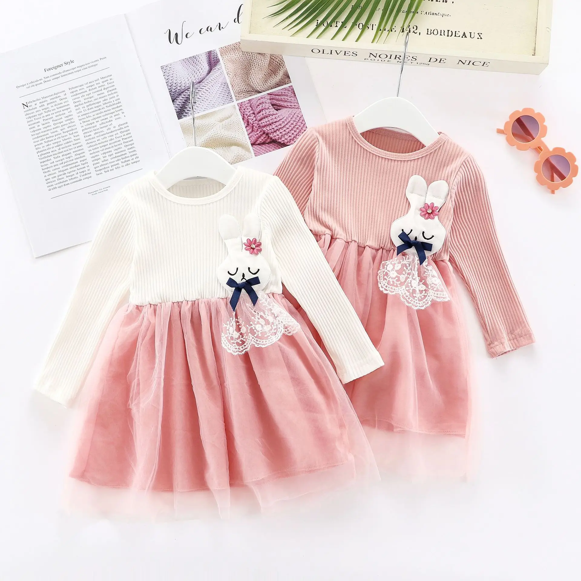 

Children's wear wholesale spring and autumn new female baby long sleeve dress princess skirt rabbit skirt
