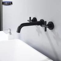 100 solid brass black double handles bathroom faucet wall mounted basin tap brushed gold rose chrome bathtub water mixer