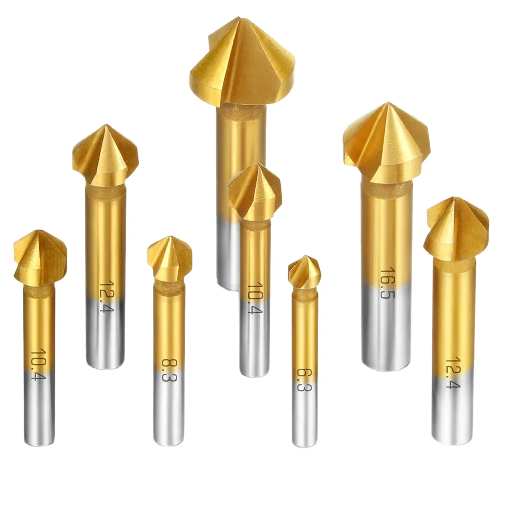 

8 Pcs HSS Countersink Drill Bit Set 90 Degree Countersink Bits Titanium Chamfer Cutter Mill Drill Bits