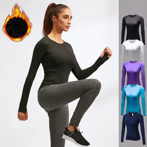 2019 осенне-зимние теплые топы для йоги, женские спортивные уплотненные футболки для тренировок и бега, футболки с длинным рукавом, женская од...