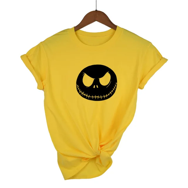 Yellow-B Харадзюку Кошмар перед Рождеством мультфильм Джек Скеллингтон женская футболка гримаса Лето хлопок хип хоп Уличная одежда - Цвет: Yellow-B
