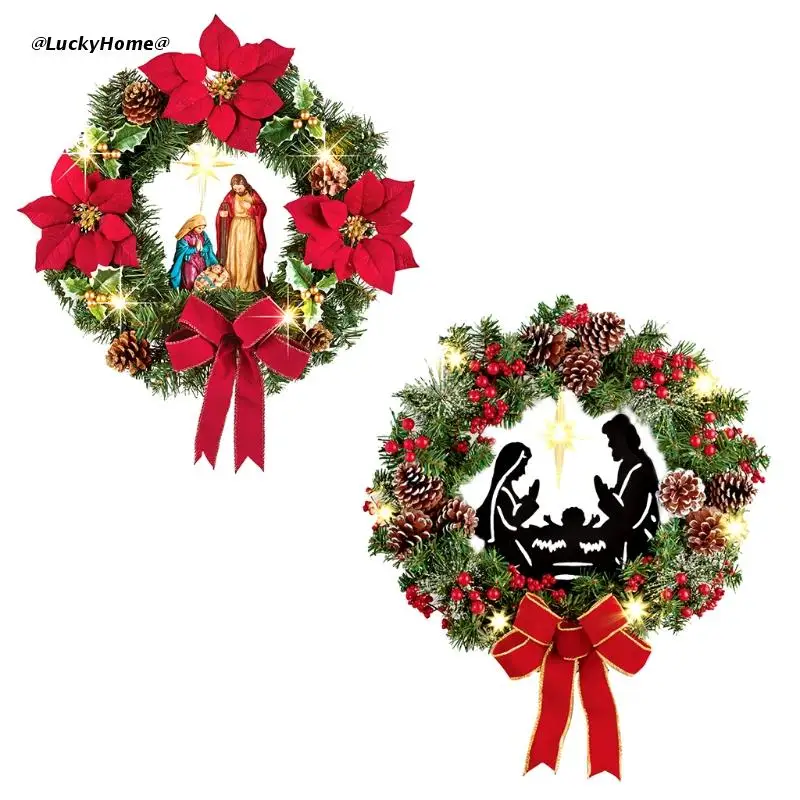 Рождественский венок со светодиодной подсветкой Новогодний на батарейках