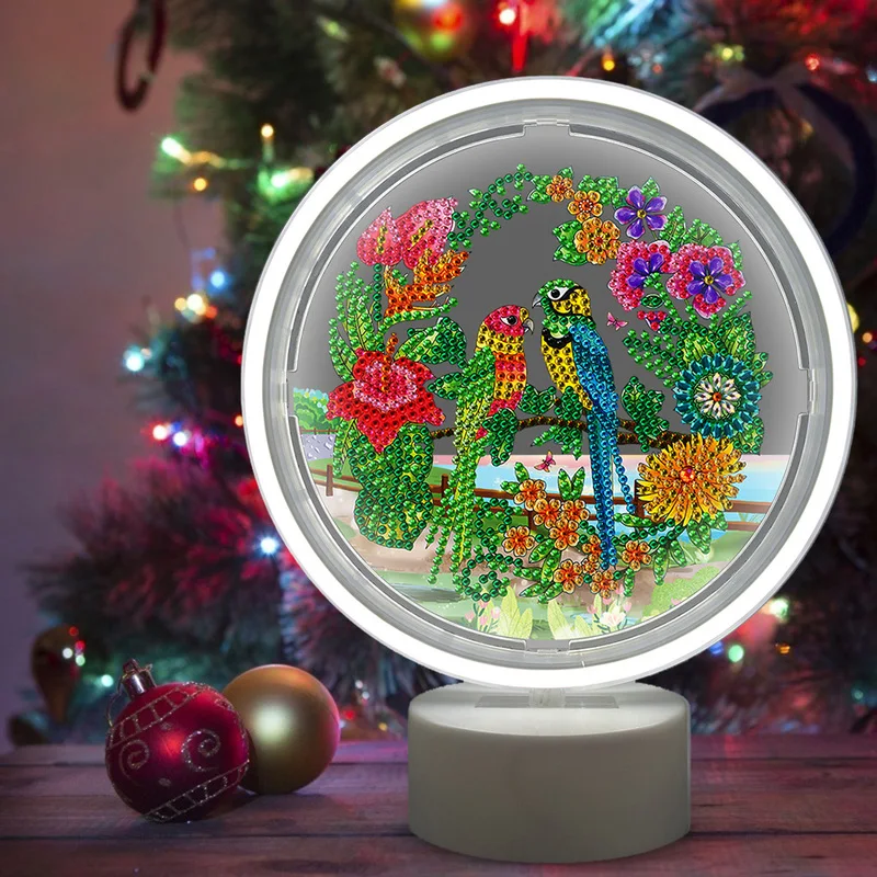 

5D DIY Diamond Painting LED Lamp Light Special Shaped Mosaic Embroidery Couple Birds Unfinished Kit Christmas Gift