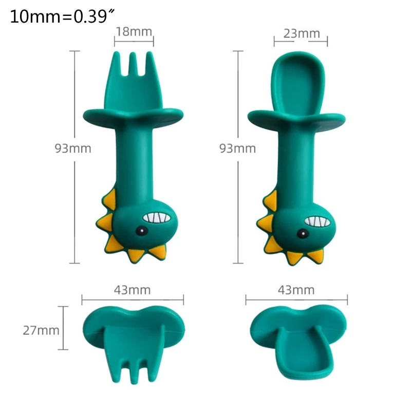 

Baby Feeding Bowl Spoon Fork Set Cartoon Dinosaur Silicone Suction Divided Plate A2UB