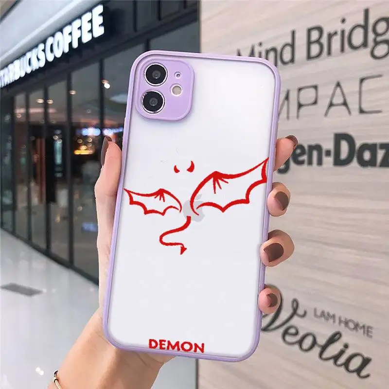 

Demon Angel Couple BFF Cartoon Phone Cases matte transparent For purple iPhone 7 8 x xs xr 11 12 pro plus max mini Clear Funda