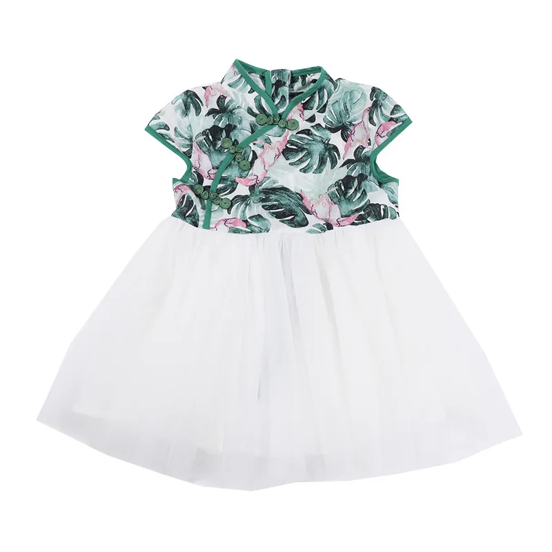 

2021 Baby Girl Chinese Dress Qipao Clothes Summer Style Children Cotton Short Sleeve Traditional Dresses Fo Kids New Year Party