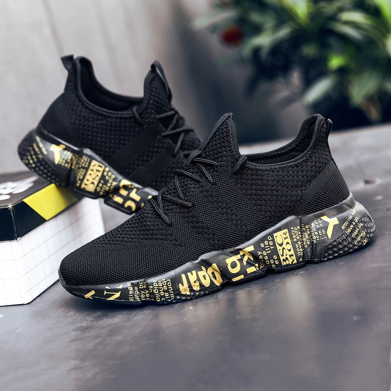 

2021 New Fashion Man Sneaker Gold Man Breathable Casual Shoes Man Mesh Lightweight Sneaker Runing Walking Gym Shoes