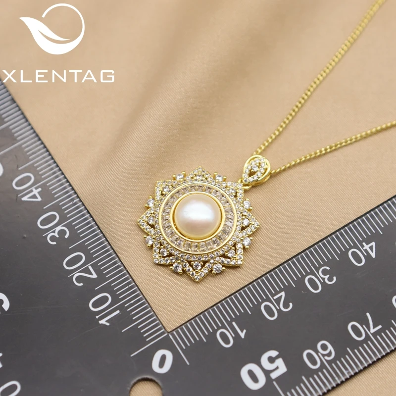 Xlentag Brass Gold-Plated Snowflake Inlaid Zircon Freshwater Pearl Necklace Woman Christmas Luxury High-Quality Jewelry Gn0366 | Украшения