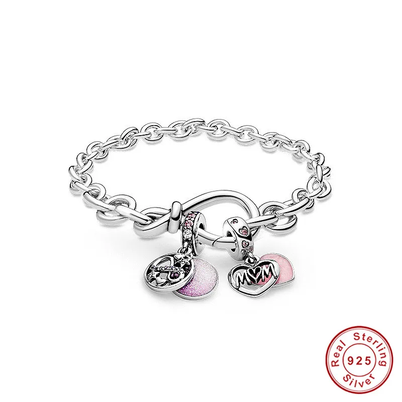 

100% 925 Sterling Silver pan Bracelet Eternity Symbol Flower Knot Chain New DIY Luxury Woman Romantic Temperament