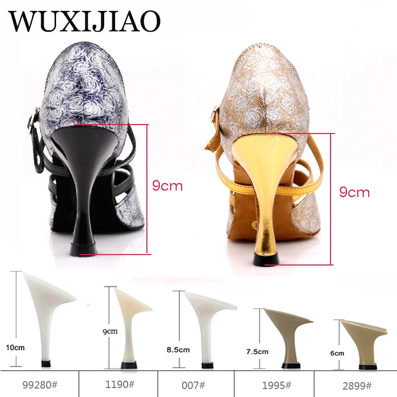 WUXIJIAO розовый узор PU материал черные золотые латинские женские туфли для танцев сальса танцевальные вечерние со стразами Бальные Танцевальные Туфли 9 см