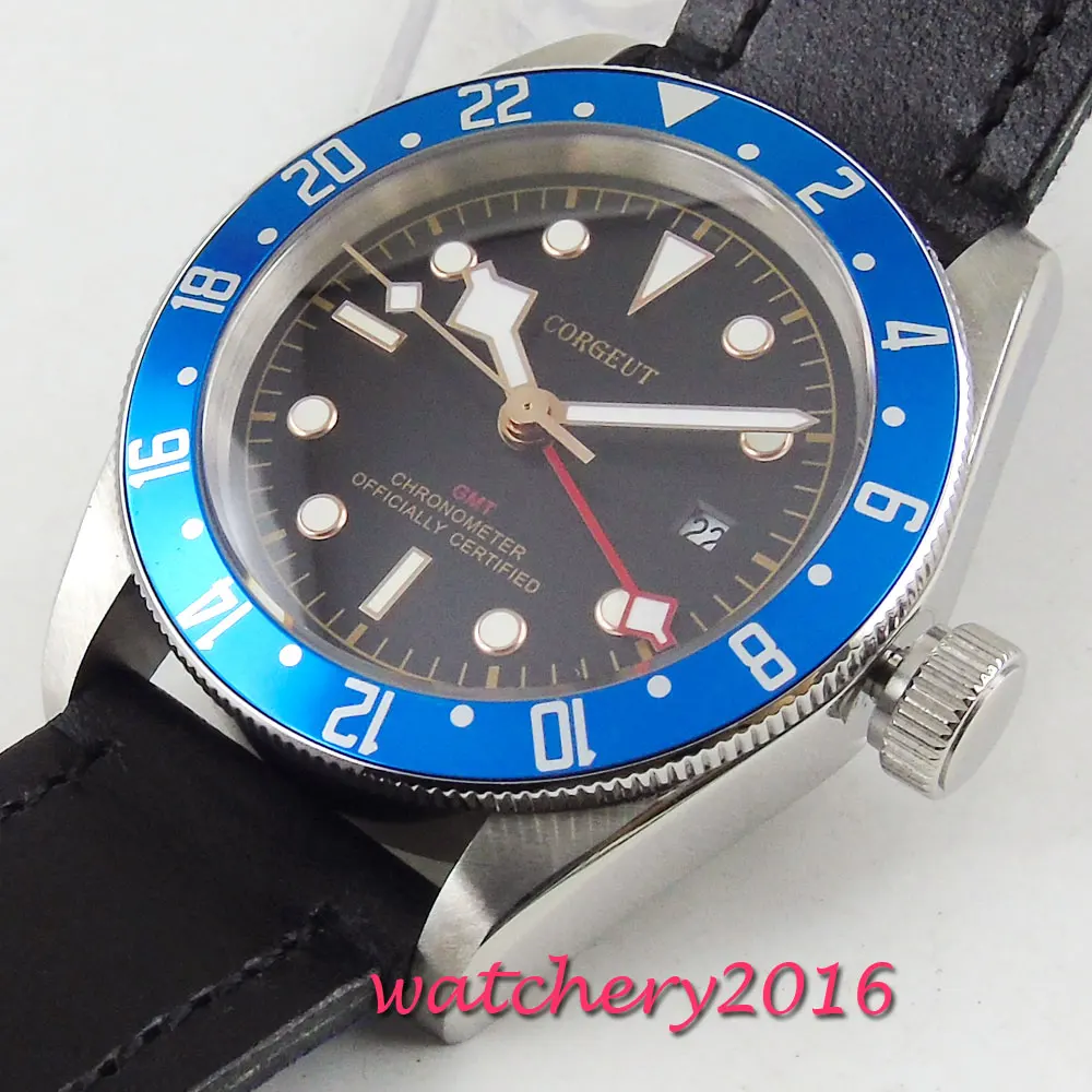 41mm Corgeut Black Dial gmt Sapphire Super Luminous automatic movement men's Watch | Наручные часы