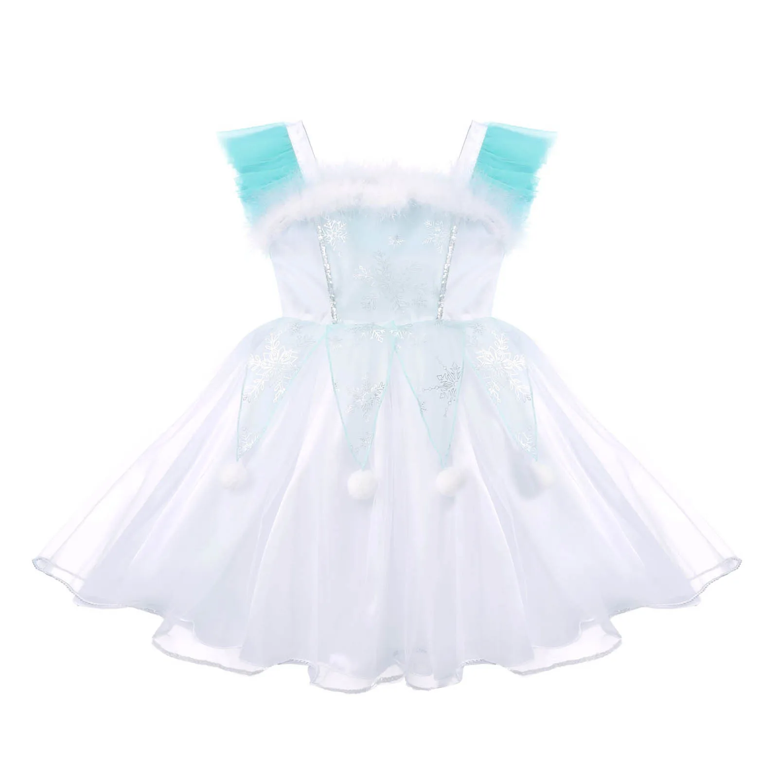 Детское платье для косплея девочек с принтом снежинок Сетчатое платье-пачка без