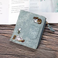 jeans style women short wallets cat embroidered canvas clutch large capacity buckle fashion coin purse coach women handbags