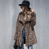 haoohu 2021 autumn winter new fashion womens overcoat imitation fur leopard lapel long sleeve warm loose casual women overcoat