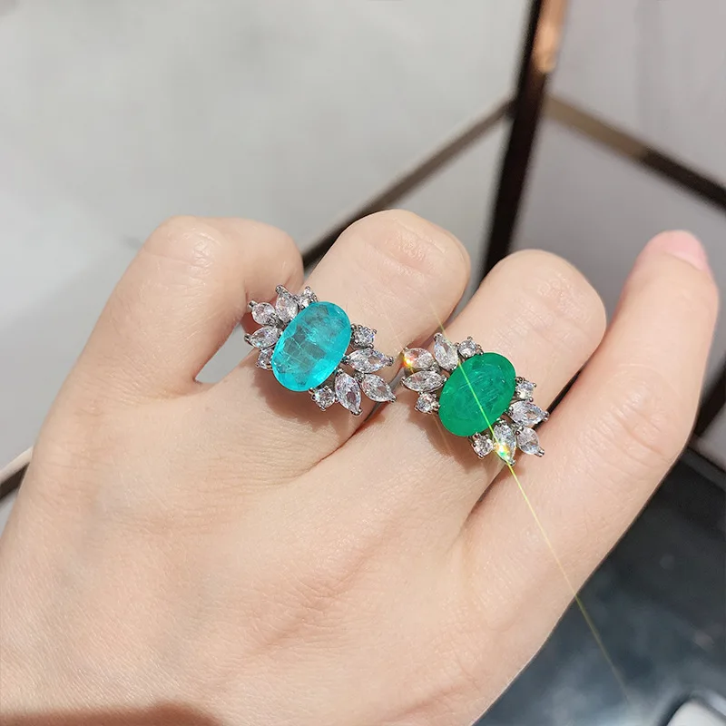 

Megin D Silver Stone Toumaline Emerald Luxury Full Oval Zircon Vintage Boho Retro Rings for Women Wedding Couple Gift Jewelry