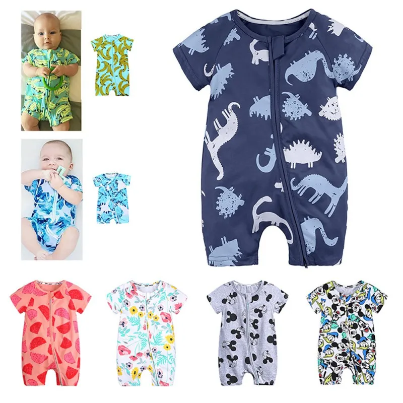 Новый летний комбинезон с цветочным принтом для маленьких мальчиков и девочек