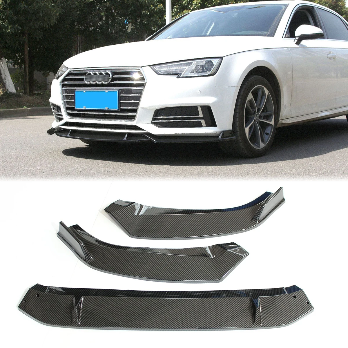 

Передний бампер, спойлер, боковые разветвители, Защита, Чехол для Audi A4 2019 2020 2021, черный, углеродное волокно, стиль автомобиля