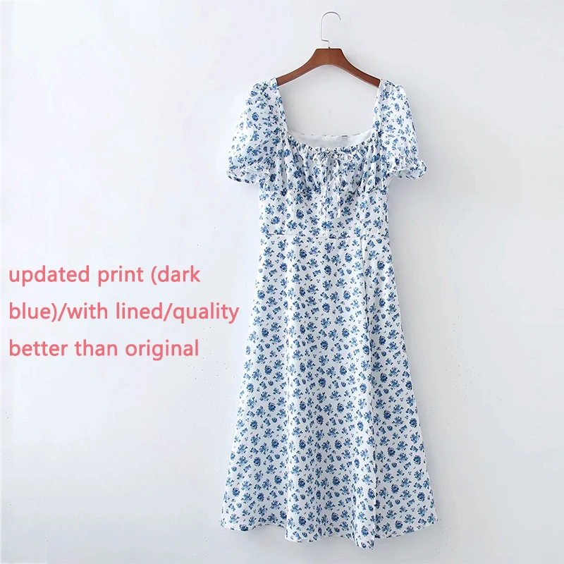 

Foridol Floral Print Summer Dress Women Boho Slit Maxi Long Dress Vintage Beach Dress Puff Sleeve A-line Blue Sundress 2021