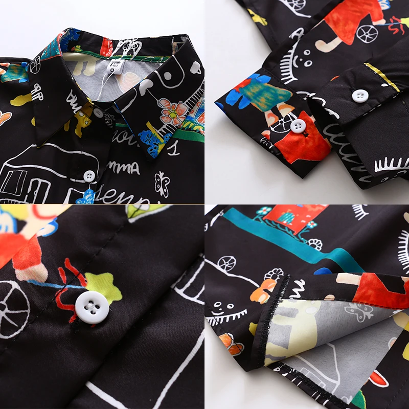 Женская шифоновая блузка с длинным рукавом черная винтажная Свободная