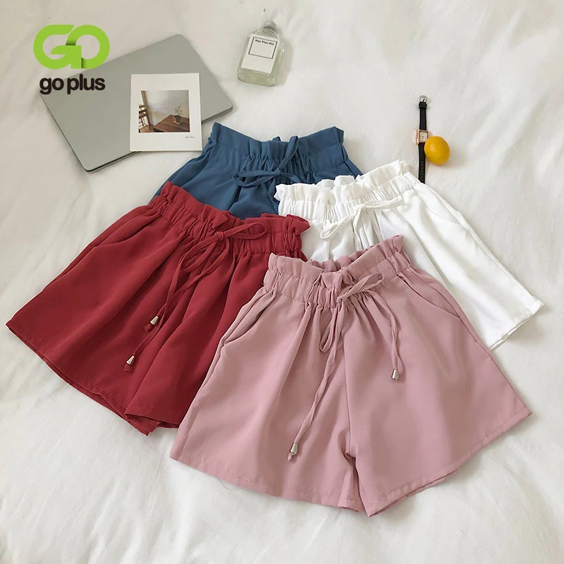 Летняя юбка шорты Женская Повседневная однотонная эластичная талия высокая